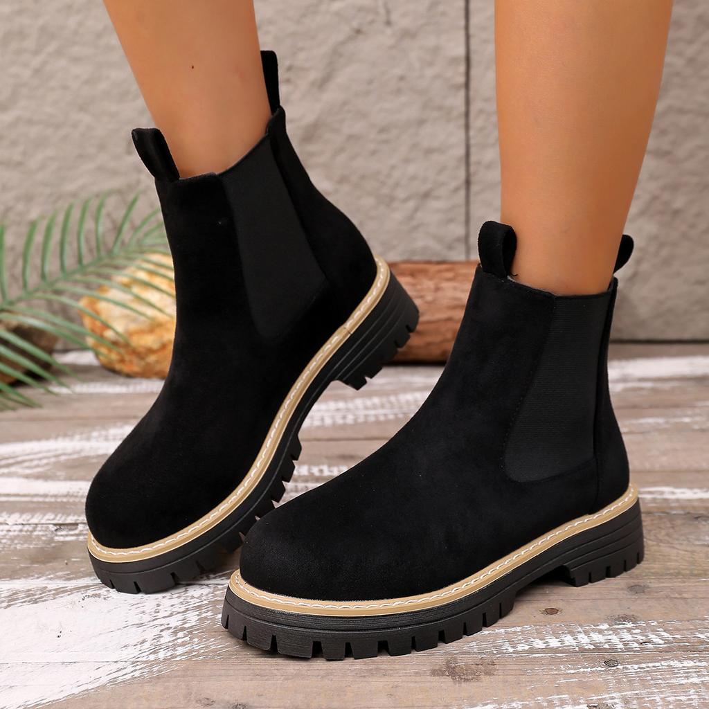 Women's Round Toe Chelsea Boots, Suede Mid Top Martin Boots, Fashion Casual Versatile Ankle Boots for Women