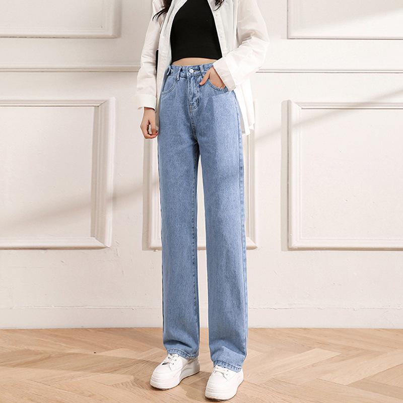 Women's High-Waist Adjustable Multi-Button Wide-Leg Jeans - Loose, Drapey, Slimming, Autumn Pants