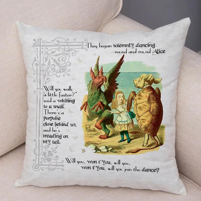 Alice In Wonderland Cushion Cover Cute Rabbit Cat Printed Sofa Pillow Vintage Home Decorative Pillow Case for Children Room