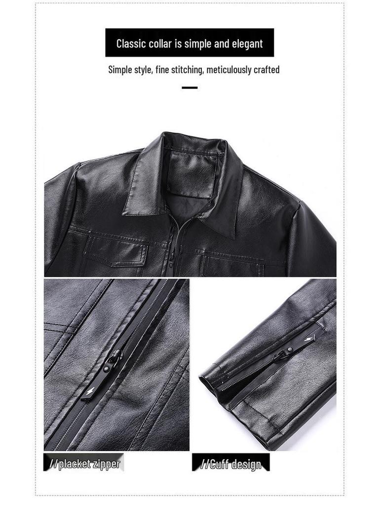 Men's 2023 Leather Motorcycle Jacket - Windproof, Warm, Trendy Outerwear with Lapel for Autumn/Winter