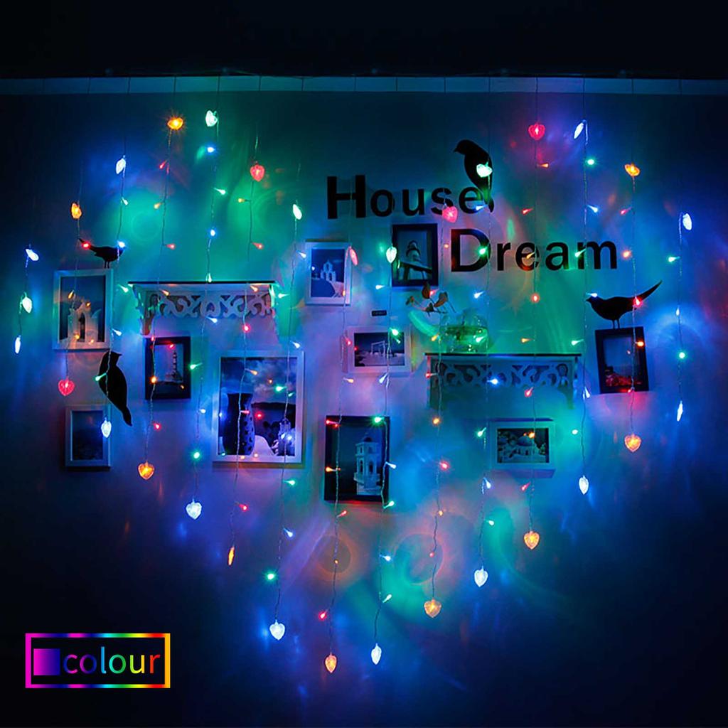 128LED Lover Heart Curtain Lights Party Wedding Outdoor Garden Decor Lamp