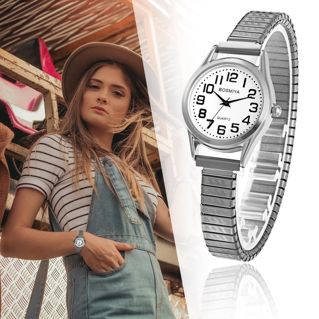 Analoge wasserdichte Edelstahluhr mit elastischem Mode-Perfektes Geschenk für Tag Damenarmband, Einfach, Süß, Stilvoll, Lässig, Business, Uhr,