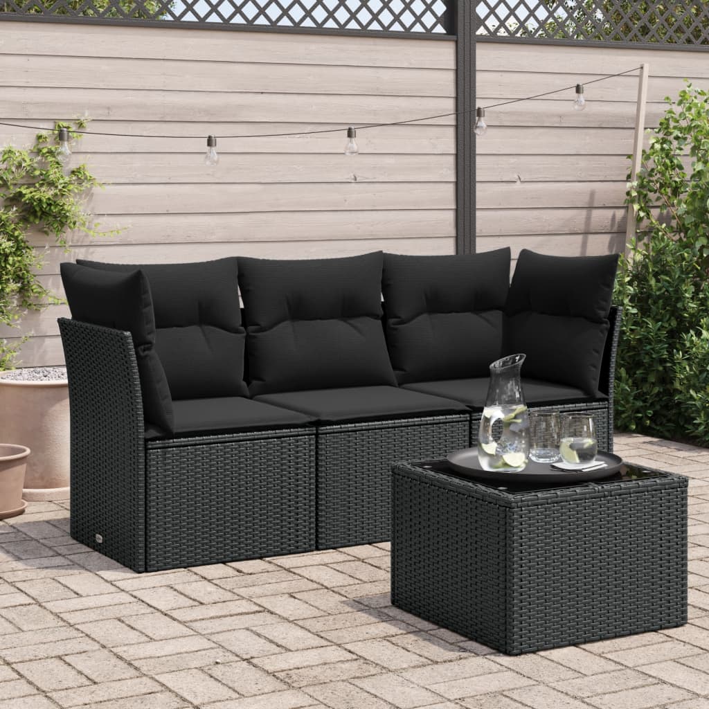 Vidaxl 4-Cz. Garden Lounge Set, Cushions, Black PE Rattan