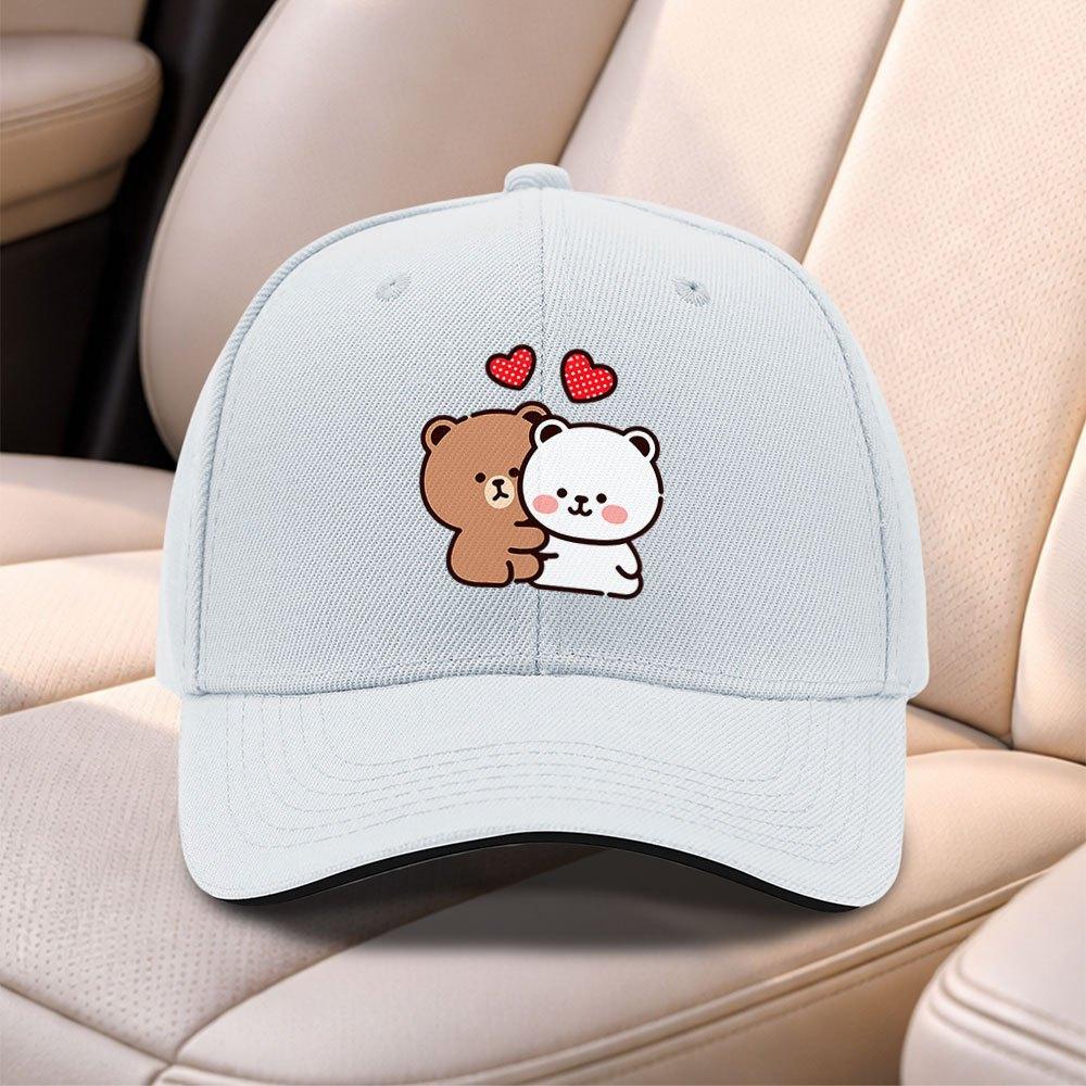 Cute Bear Couple Sandwich Baseball Cap Adjustable Duck Tongue Hat For Men Women Travel Sports Fishing Gift
