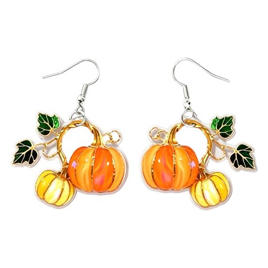Cute Acrylic Pumpkin Drops 1 Pair Drop Earrings, 2D Fall Harvest Dangle Earrings Charming Holiday Party Jewelry for Women, Halloween Thanksgiving with