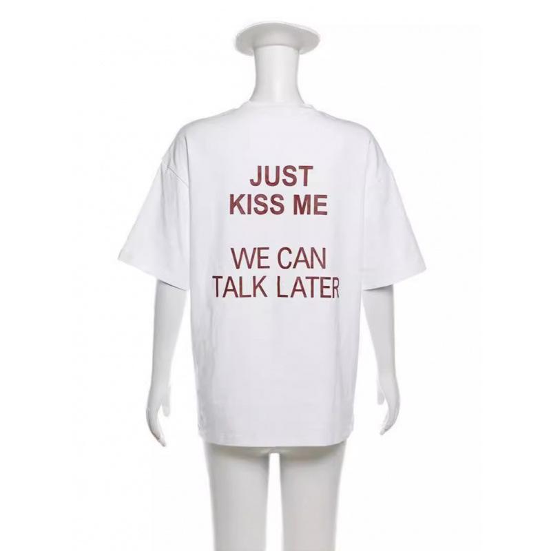 Trendy Women's Heavyweight Cotton T-shirt with Letter Print Design