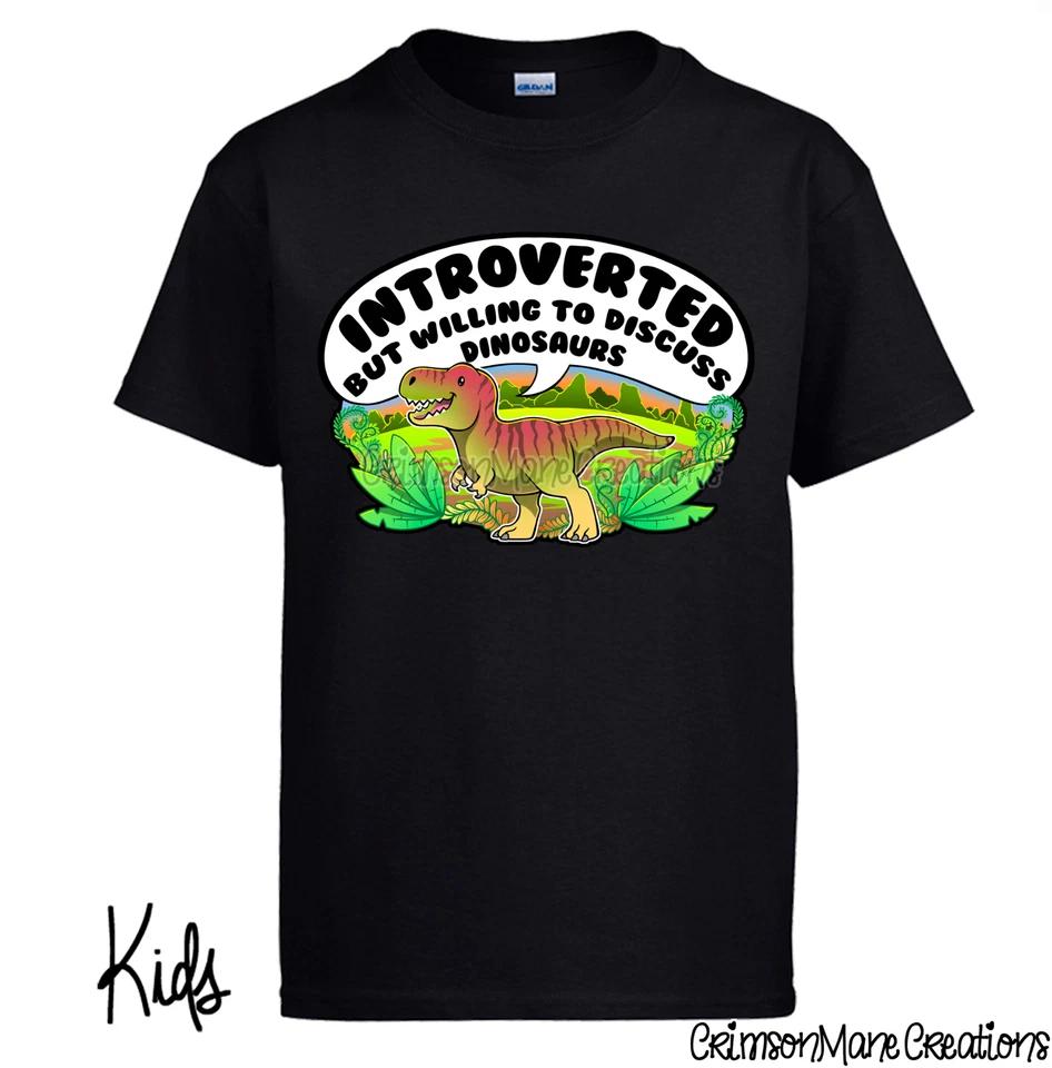 Introvert Discuss Dinosaurs Cotton kids boys T-Shirt: T-Rex Design, Kids Ladies Mens Sizes 140