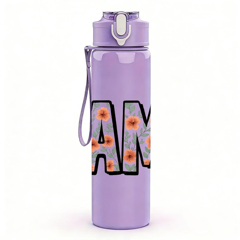 1PC Colorful MAMA Letter Pattern 750ml Color Plastic Sports Water Bottle Leakproof Flip Straw Lid Suitable for Sports Office Home Use