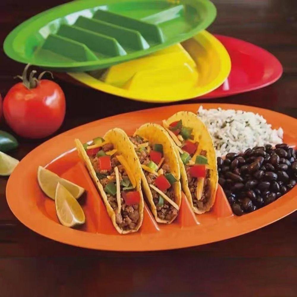 2pcs Oval Taco Plate Divided Taco Holder Tableware Taco Serving Tray Snack