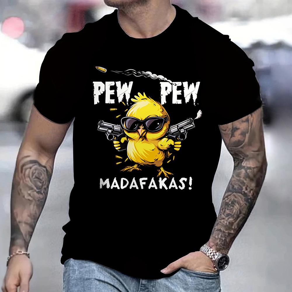 

2025 Веселая желтая футболка с графическим принтом в виде мультяшной утки, повседневная уличная мужская футболка с коротким рукавом, модная мужская футболка с круглым вырезом L