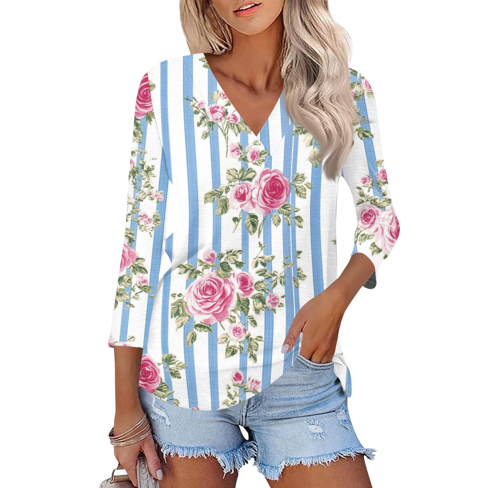 

Женские топы с рукавами 3/4 и V-образным вырезом, повседневные туники, базовые рубашки, блузки свободного кроя XXXL синий