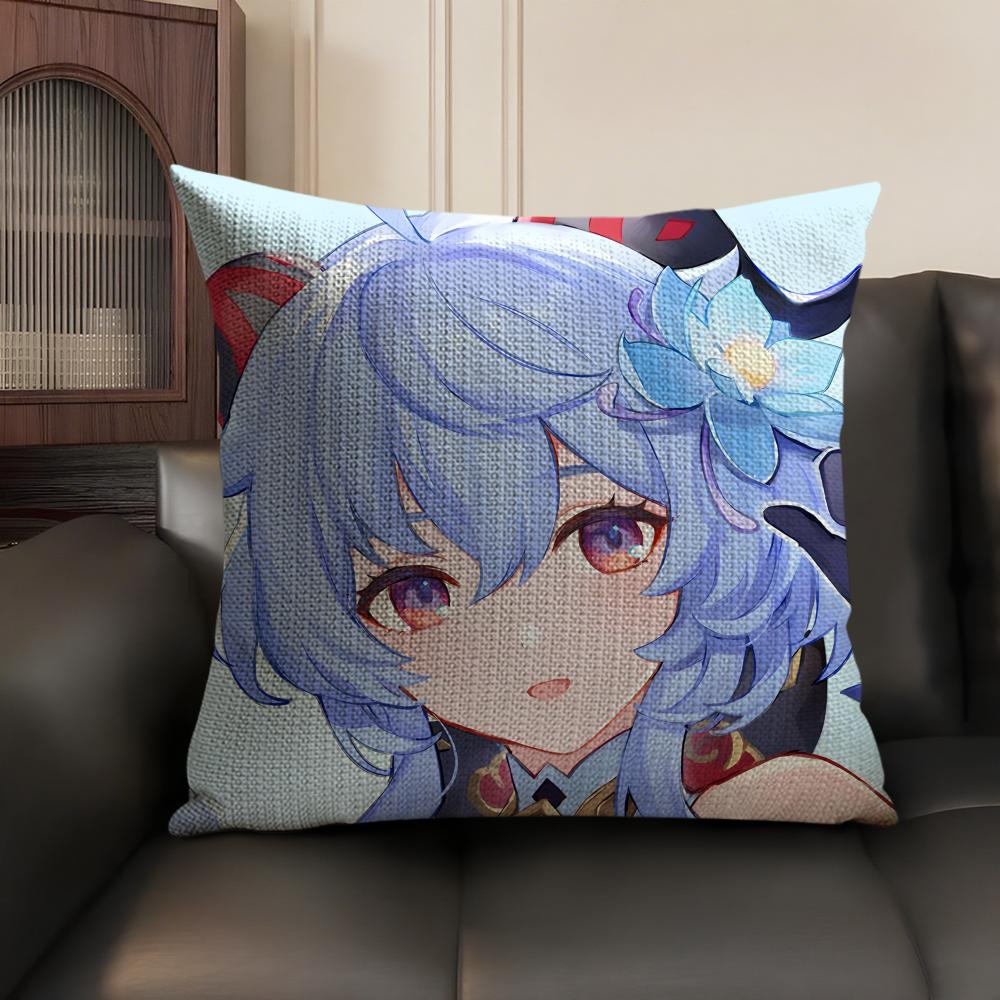 Cute Ganyu Genshin Impact Cushion Cover Natural Linen Organic Fabric DoubleSided Printing Sofa Home Decor Gift Pillow Case