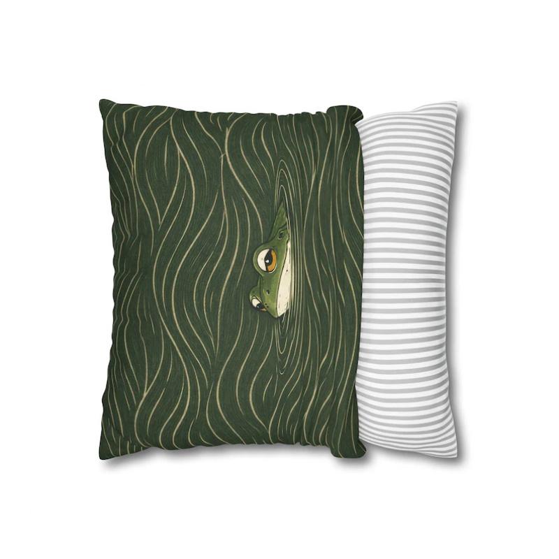 Double Sided Green Frog Japandi Art Soft Throw Pillow Cover For Bed Sofa Home Decor