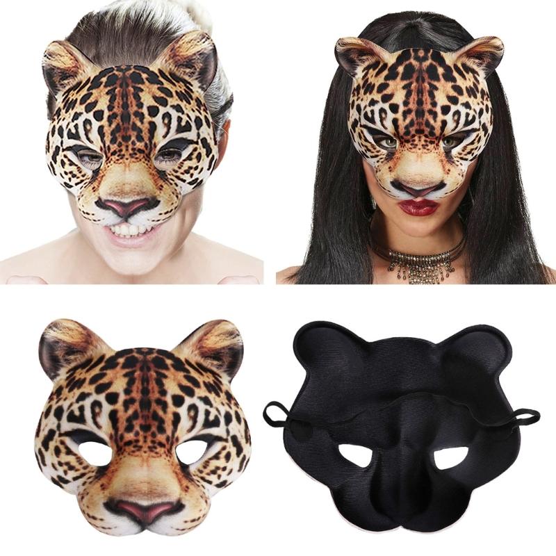Leopard Mask Halloween Half Face Funny Mask Leopard Cosplay Carniva Mask Dress Up Women Cosplay Mask For Masquerad