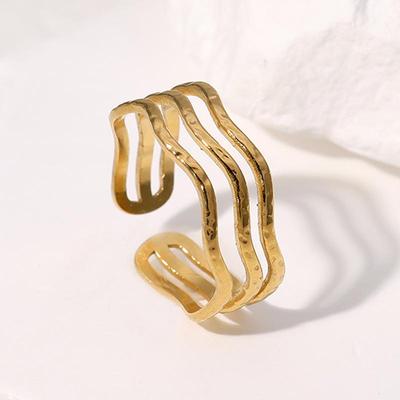Trendy 18k Gold Titanium Steel Open Ring for Women, Fashionable and Non-Fading Jewelry