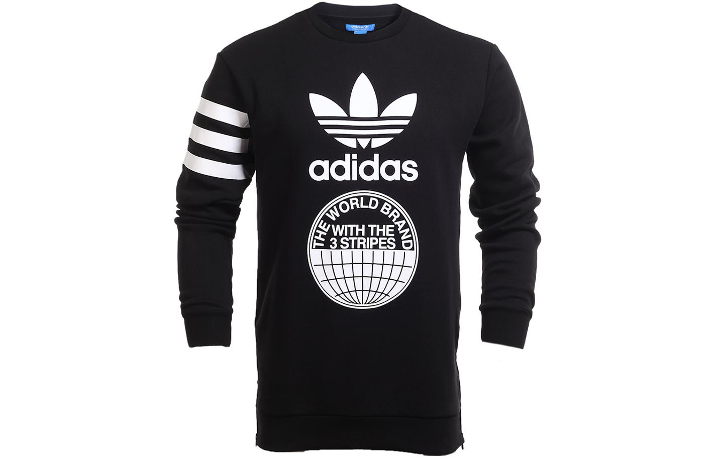 adidas originals Mens Logo Crewneck Long-Sleeve Knit Sweater Black BP8912 M