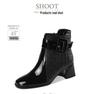 Women's 2025 Autumn/Winter British Style Fleece-Lined Square Toe Chunky High Heel Ankle Boots