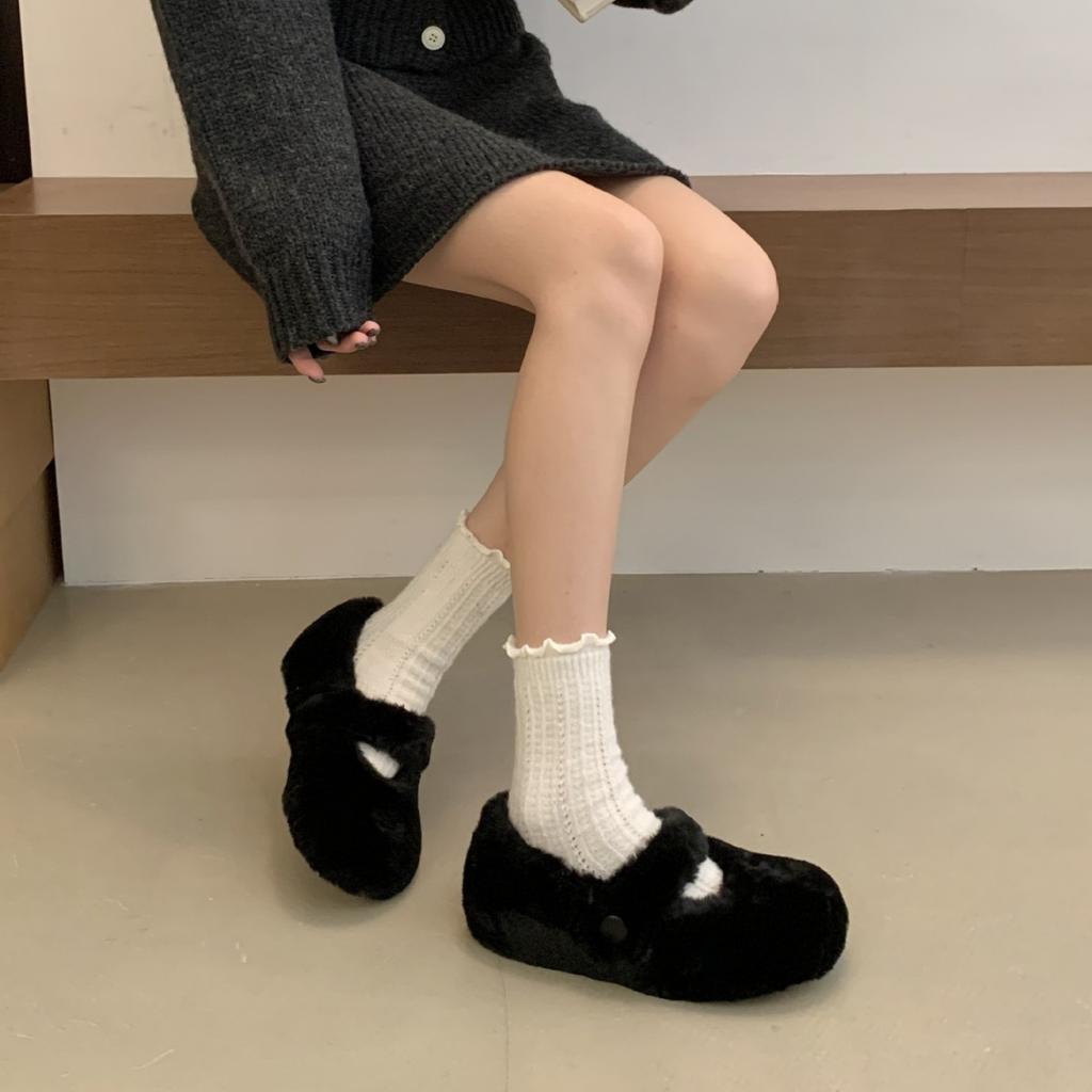 New round head with plush plush thick sole warm snow women's single shoes inner slope heel women's shoes