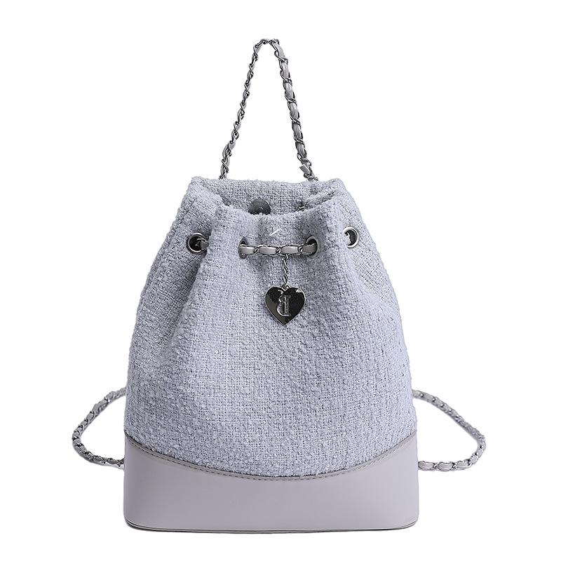 Woolen chain backpack women's leisure niche design student schoolbag bucket bag high value travel backpack