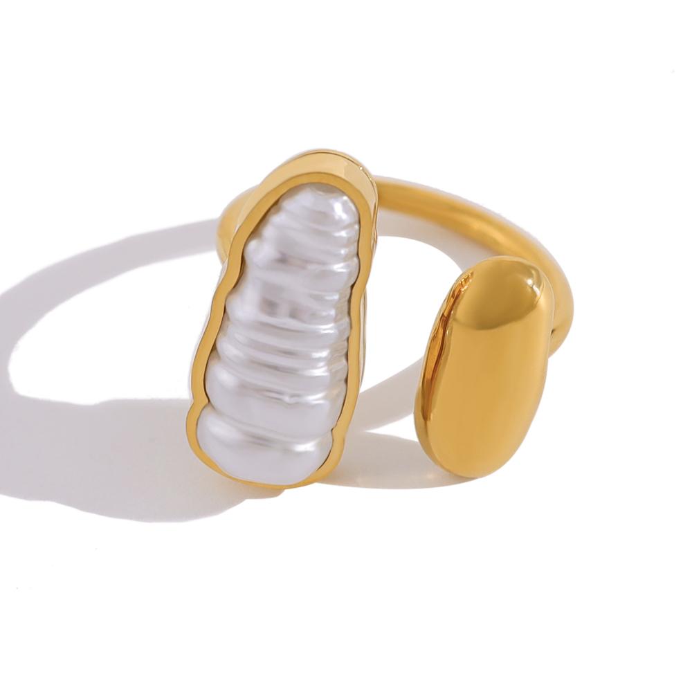 YACHAN Chic Irregular Pearl Stainless Steel Open Rings for Women Charm Luxury Gold Plated Tarnish Free Jewelry