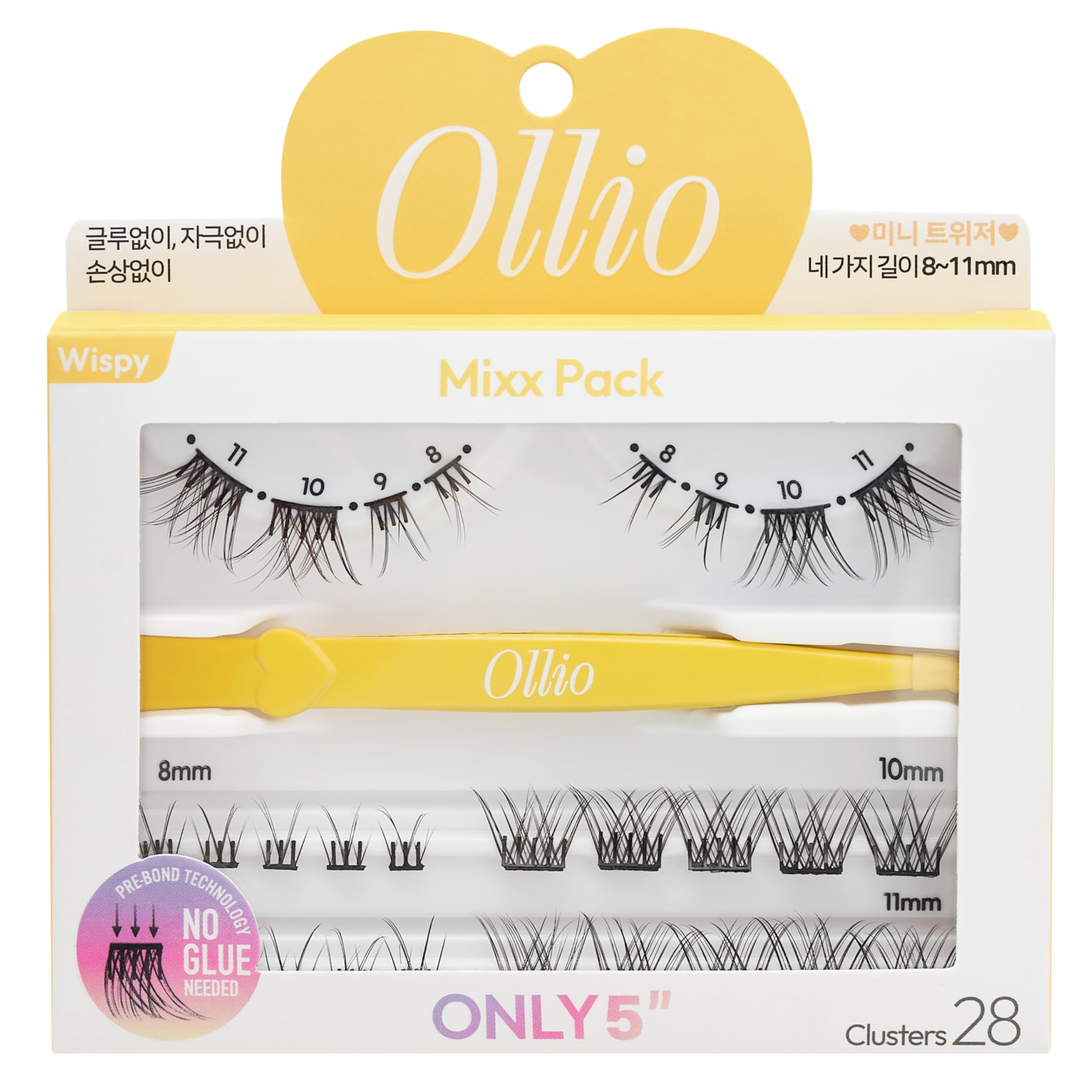 NMIXX Starter Kit with Dedicated Tweezers, Ollio Mix Pack with Mini Tweezers, Glue-Free Partial False Eyelashes, 28 Bundles, Korean Cosmetics (OMP02J)