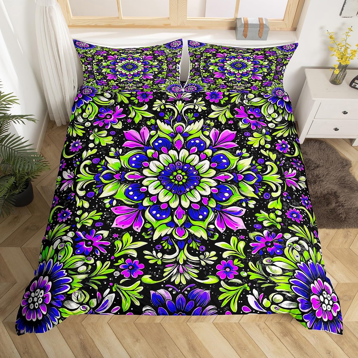 Comforter Purple Boho Comforter Twin Full Mandala Ethnic Tribal Floral Bedding Set Nordic Style Mexican Comforter (quilt)-EU Single(135*200cm)3pcs