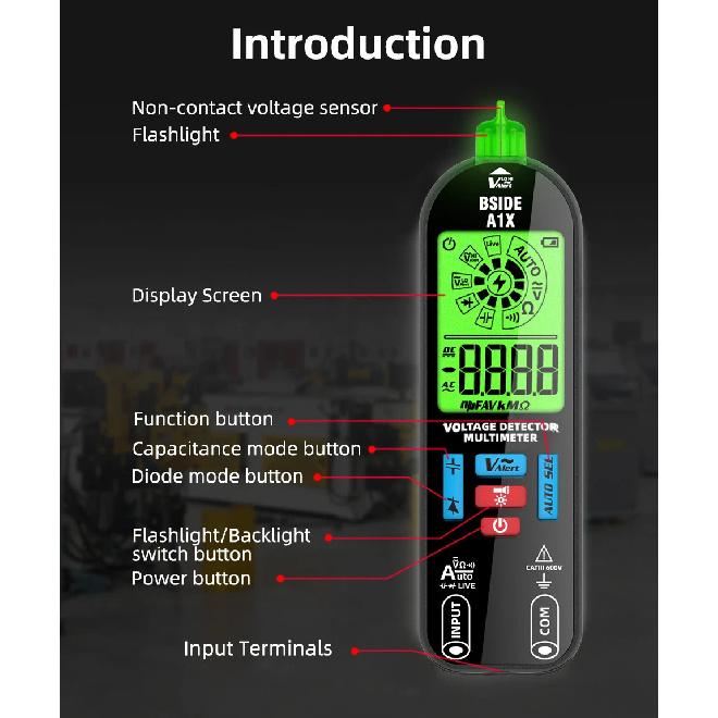 BSIDE A1X Smart Digital Multimeter Electronic Tester AC DC Contactless NCV Automatic Diode Capacitor Ohm Hz Breakpoint Meter