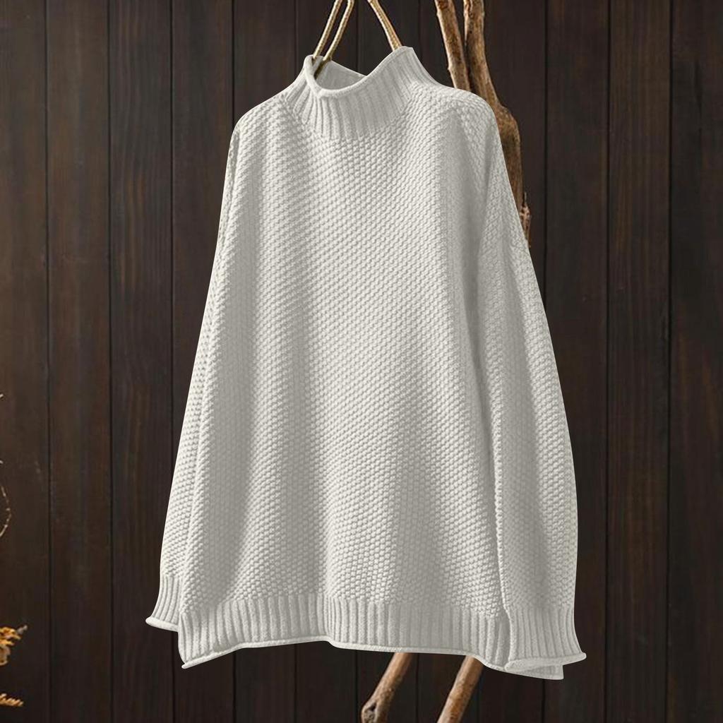 Women's Fashion Solid Color Half High Neck Long Sleeved Casual Pullover Knitted Base Sweater Top