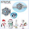 Copper Blue Snowflake Snowman Cat Charm Pendant Beads Fit Original Bracelet For Women Valentine Day Jewelry Gifts