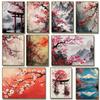 Vintage Japanese Cherry Blossom Mountain Poster Print Pink Flower Landscape Canvas Painting Wall Art Picture for Room Home De