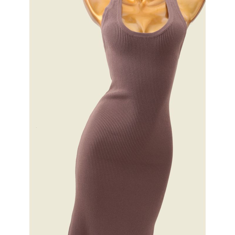 Gyaru Deep U Collar Knitted Long Dress Foreign Trade Original Order Rib Slim Fit Sheath Sleeveless Temperament Vest Dress