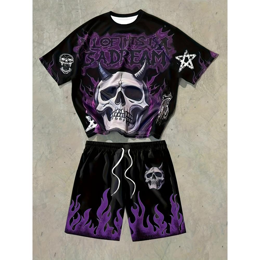 

Cartoon Skull Letter Printed Kids T-shirt and Shorts 2 Piece Set Summer Casual Outfit for Boys and Girls Kids Clothing 100