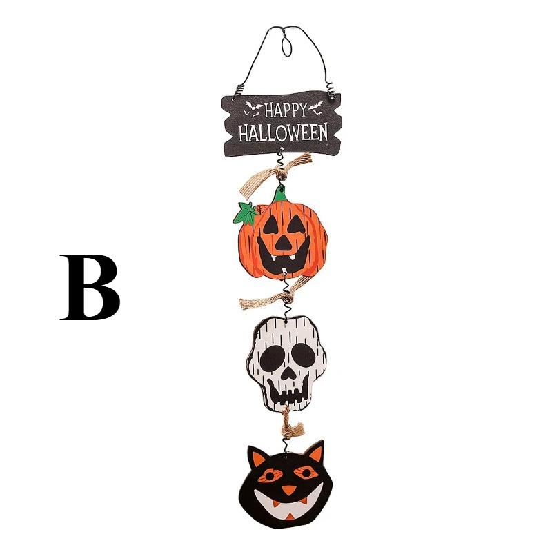 

New Wooden Halloween Door Sign Pumpkin Ghost Bat Happy Halloween Doorplate Trick Or Treat Horror Props Door Hanging Decorations 8*29-B