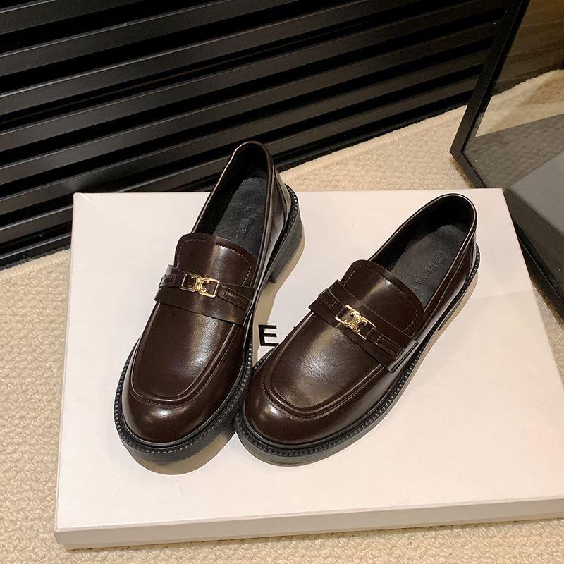 Kai spirálové dveře zlatá přezka jeden pedál silný podpatek platforma mokasíny všestranné dámské vysokoškolský styl malé kožené boty lodičky dámské