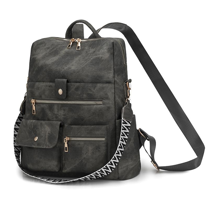 PU Backpack Multi Pocket Zipper Closure Casual Daypack for Women Daily Travel