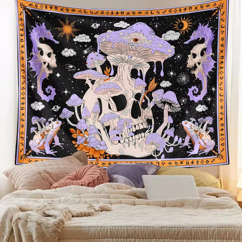 Halloween Skeleton Mushroom Tapestry Star Moon Symbiosis Desert Plant Chain Bohemian Living Room Decoration Escape Room 100X70CM