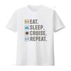 Cruise Holiday T Shirt Eat Sleep Repeat Vacation Vintage Washed Top For Everyday Wear Stretched Unisex Comfortable Versatile
