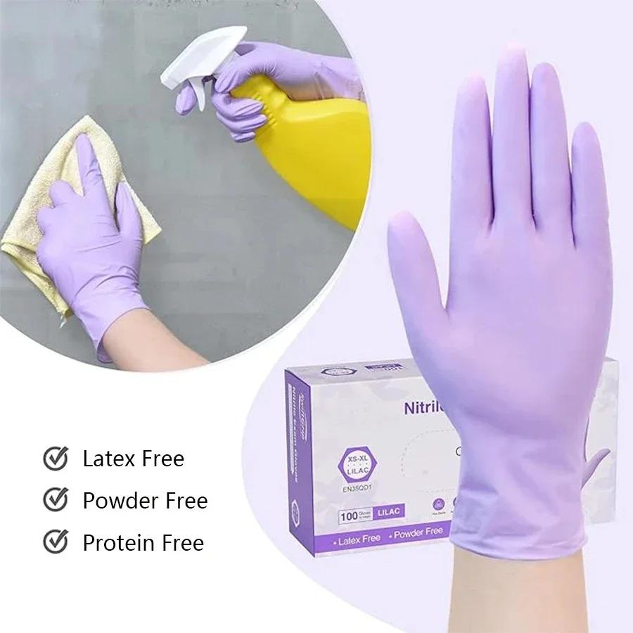 10/20/50/100PCS Purple Disposable Nitrile Gloves,Waterproof Latex Free,For Household Cleaning  Food Safe Protective Work Gloves
