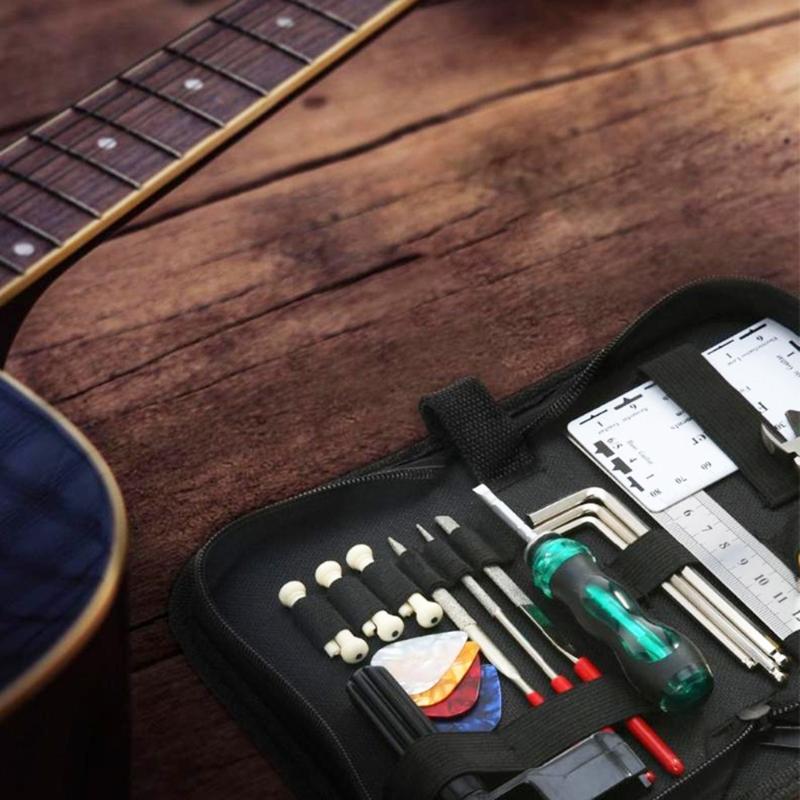 Complete Luthier Tool Package Suitable for Guitar Bass Maintenance Featuring Adjustable Wrenches Measurement Devices