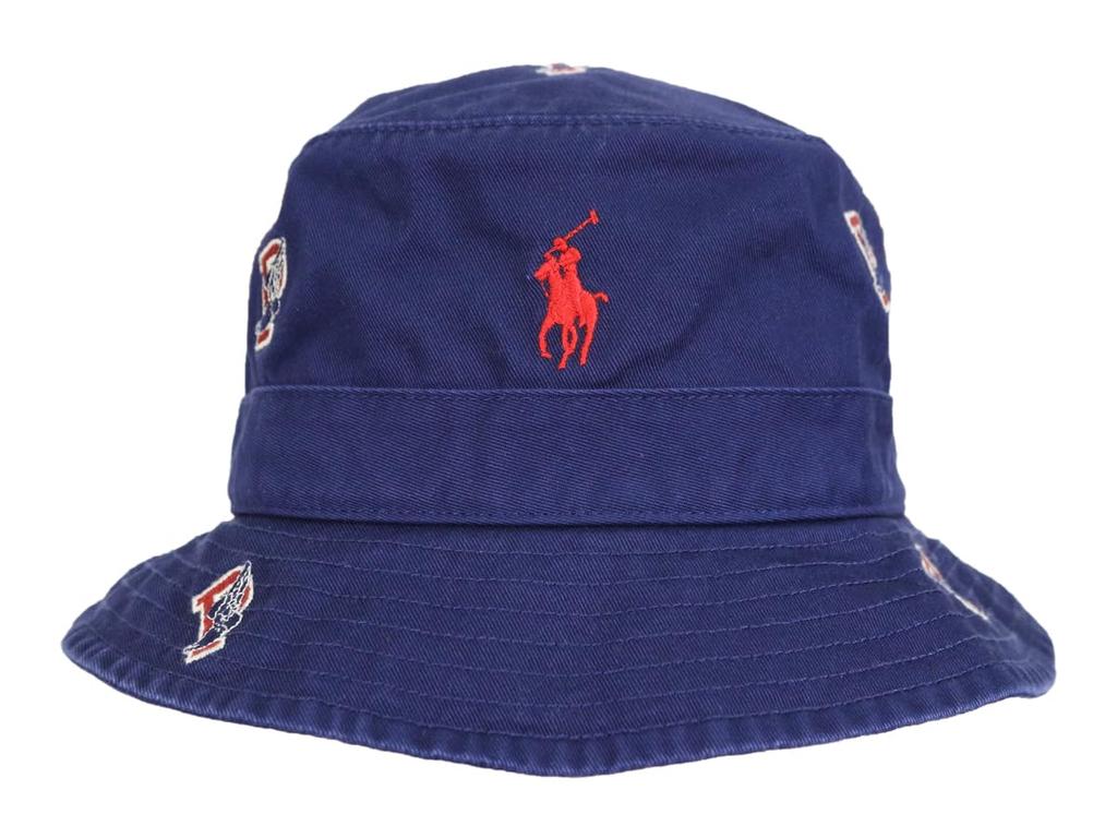 (Polo Ralph Lauren) Pánský a dámský bavlněný klobouk bucket s více výšivkami Wingfoot P 01080280 Velikost LXL NÁMOŘNICKÁ MODRÁ MULTI [Použitý]