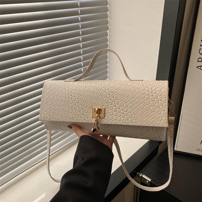 Textured Woven Square Bag Fashion Shoulder Handbag Casual Crossbody Purse Simple Solid Color Faux Leather Tote KTB