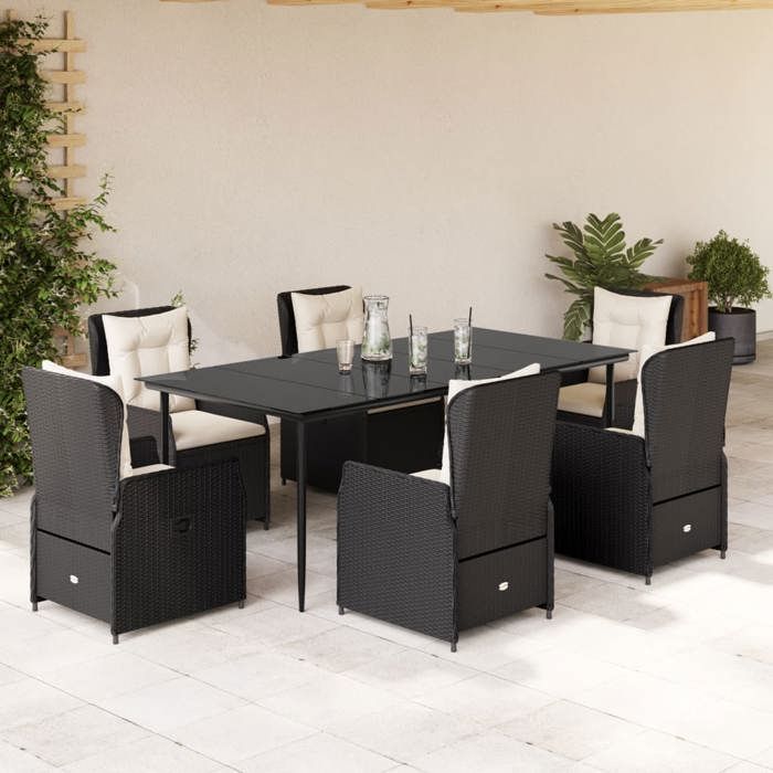 VidaXL Garden Dining Set Cushions 7pcs Black Wicker 3262831