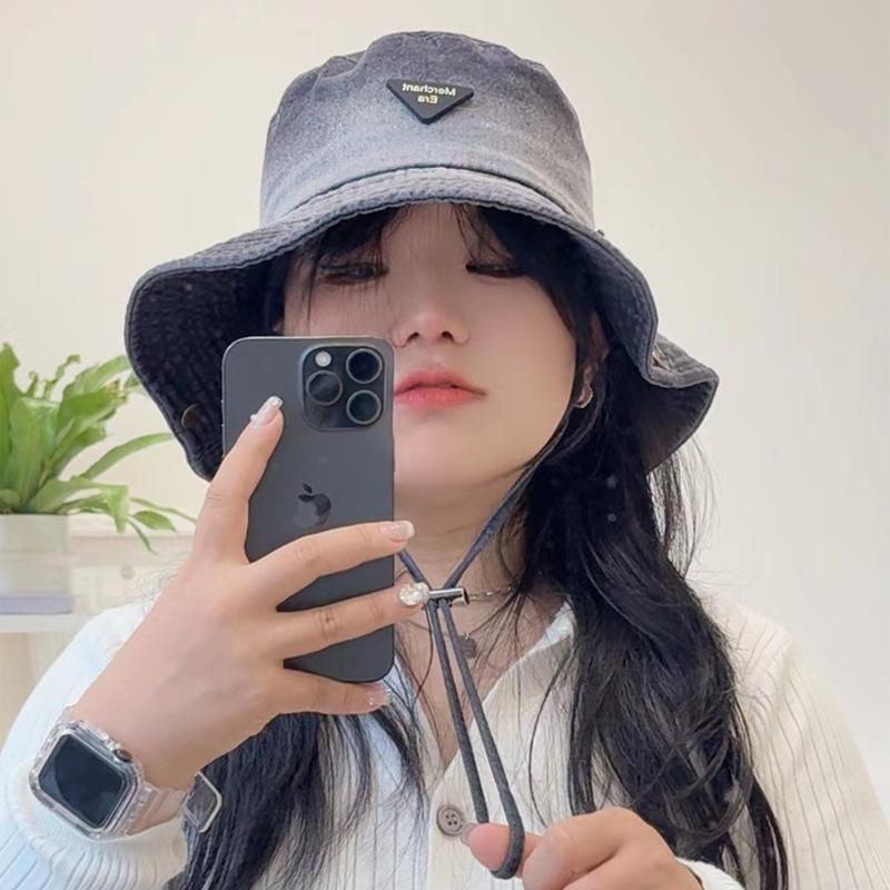 Washed Denim Outdoor Hiking Hat Women Hiking Big Head Circumference Bucket Hat Sunshade Sunscreen Western Denim Hat