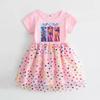 Cute Huntrix Girls Short Sleeve Dress Cartoon Band Print Colorful Heart Tulle Skirt Kids Casual Princess Tutu Dress for Daily Holiday Birthday Party