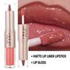 Matita Labbra 2 in 1 Gradiente Conica Nude Marrone Lucidalabbra Specchio Matita Labbra Matta Contorno Labbra Impermeabile Non Appiccicoso Trucco
