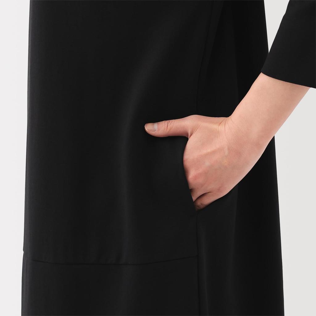 MUJI Women's Double-Knit 3/4 Sleeve Dress, Black, Size S, BB2RZA5S