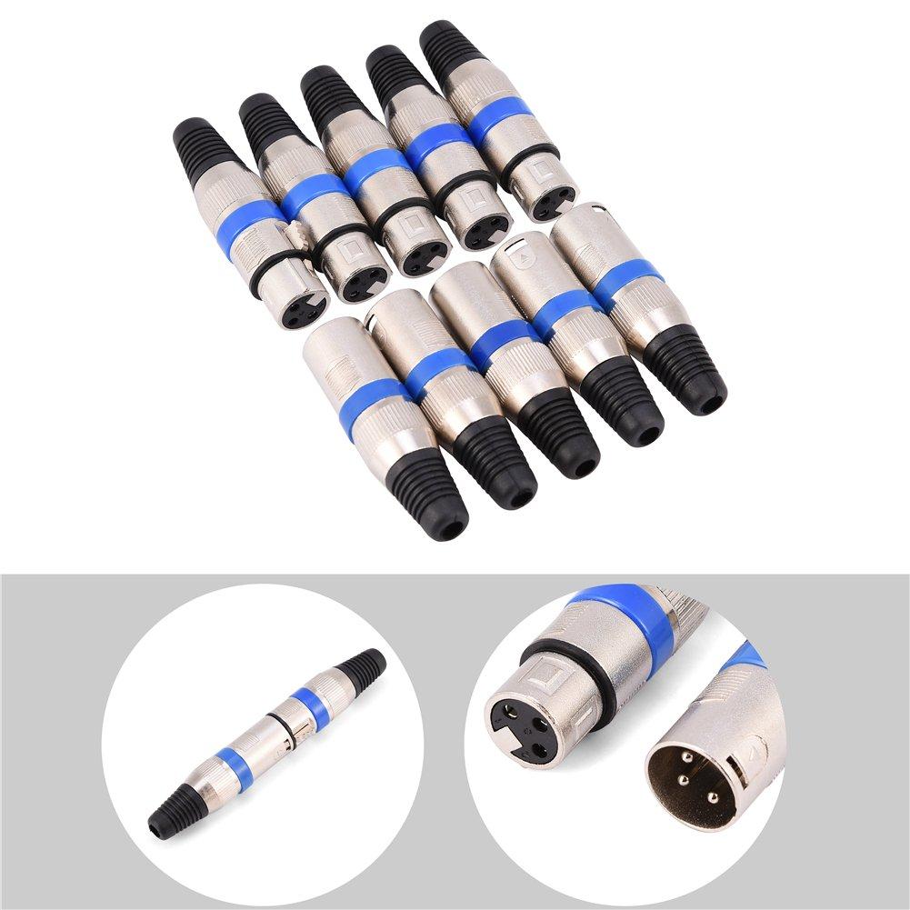 VBESTLIFE 5pcs 3-Pin XLR Microphone Audio Connectors, Male Plug + Female Socket, Zinc Alloy, High Conductivity, Ultra Durable, Low Noise, XLR 3-Pin