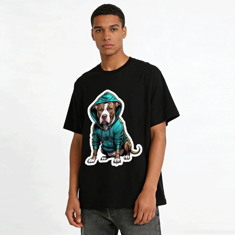 Cool Hoodie Pitbull Print Casual Top For Dog Lovers Pure Cotton T-shirt