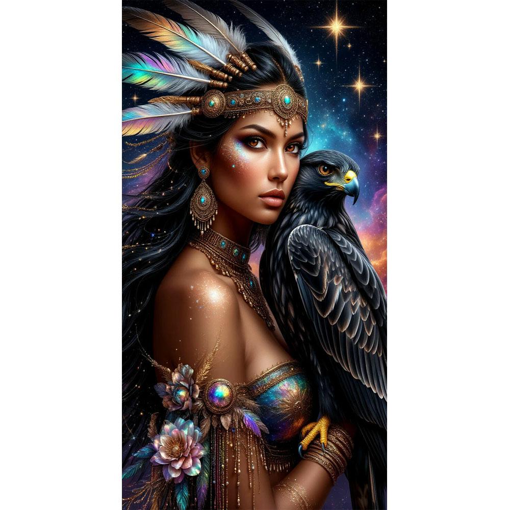 

Большой размер Мозаика Сделай сам Полные наборы для рисования бриллиантами Искусство Красивая девушка Волк и Орел Вышивка Крестом Стразы round 30x60cm синий