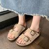 Foreign Trade Big Summer New Versatile Flat Bottom One Word with Square Buckle Thick-soled Beach Sandals Large Size Cool Slippers